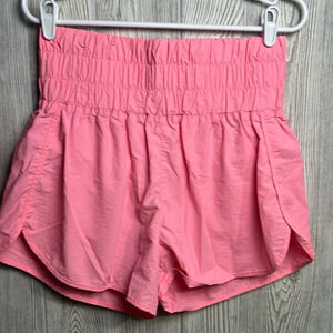 ZENENA WINDBREAKER SMOCKED WAISTBAND RUNNING SHORTS PINK SIZE LARGE